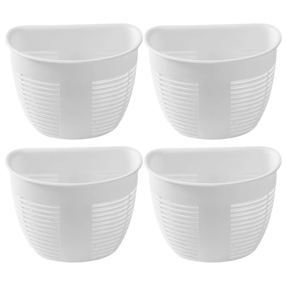 4 قطعة سلة تخزين مثبتة على الحائط بدون حفر منظم مطبخ الحمام تصميم تصريف متعدد الوظائف أبيض أنيق موفر للمساحة #2