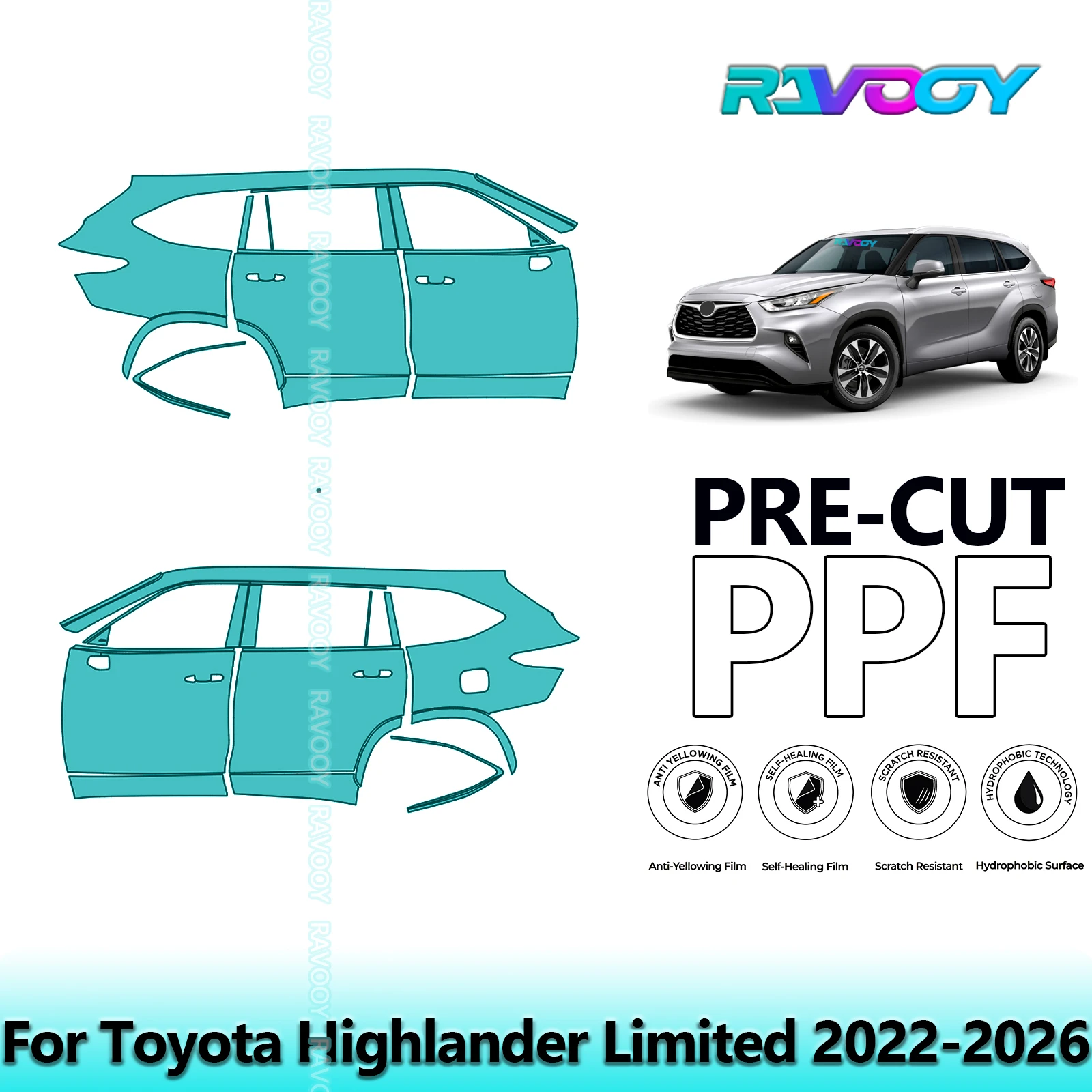 

For Toyota Highlander Limited 2022-2026 8.5mil Clear Matte Pre-Cut PPF Door & A/B Pillar Kit TPU Paint Protection Film Set