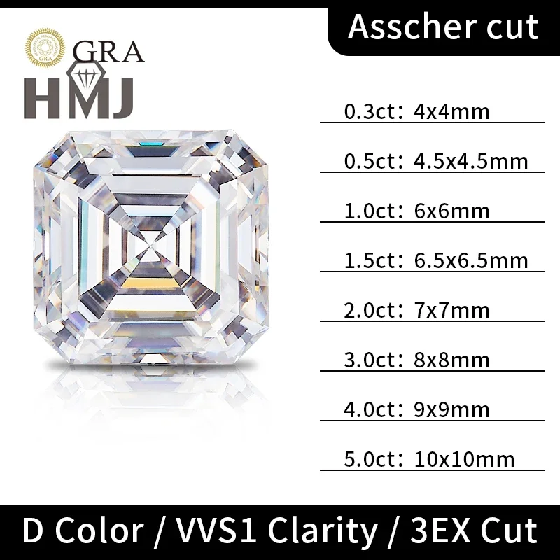 

Moissanite Stone Emerald Heart Marquise Radiant Round Pear Oval Princess Cushion Asscher Cut GRA Certificate 0.3ct-5ct