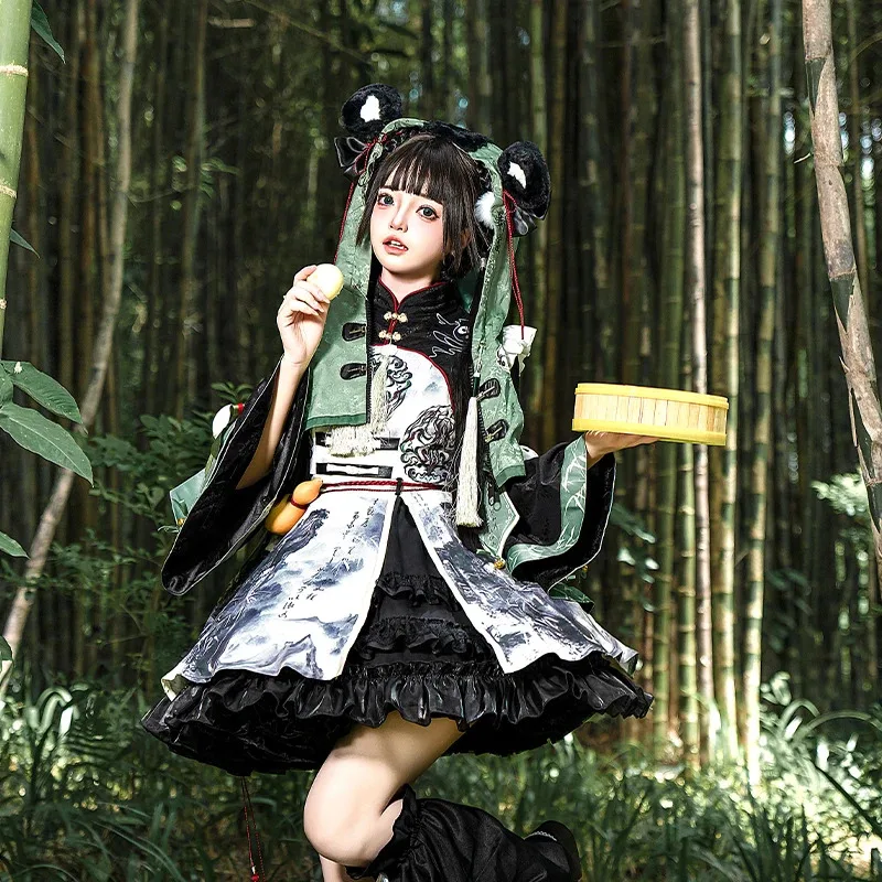 

Women's Chinese Style Loli Lo Cosplay Dress Sweet Kawaii Student Lolita Outfit with Vest Leg Cover for Spring And Summer ty'4