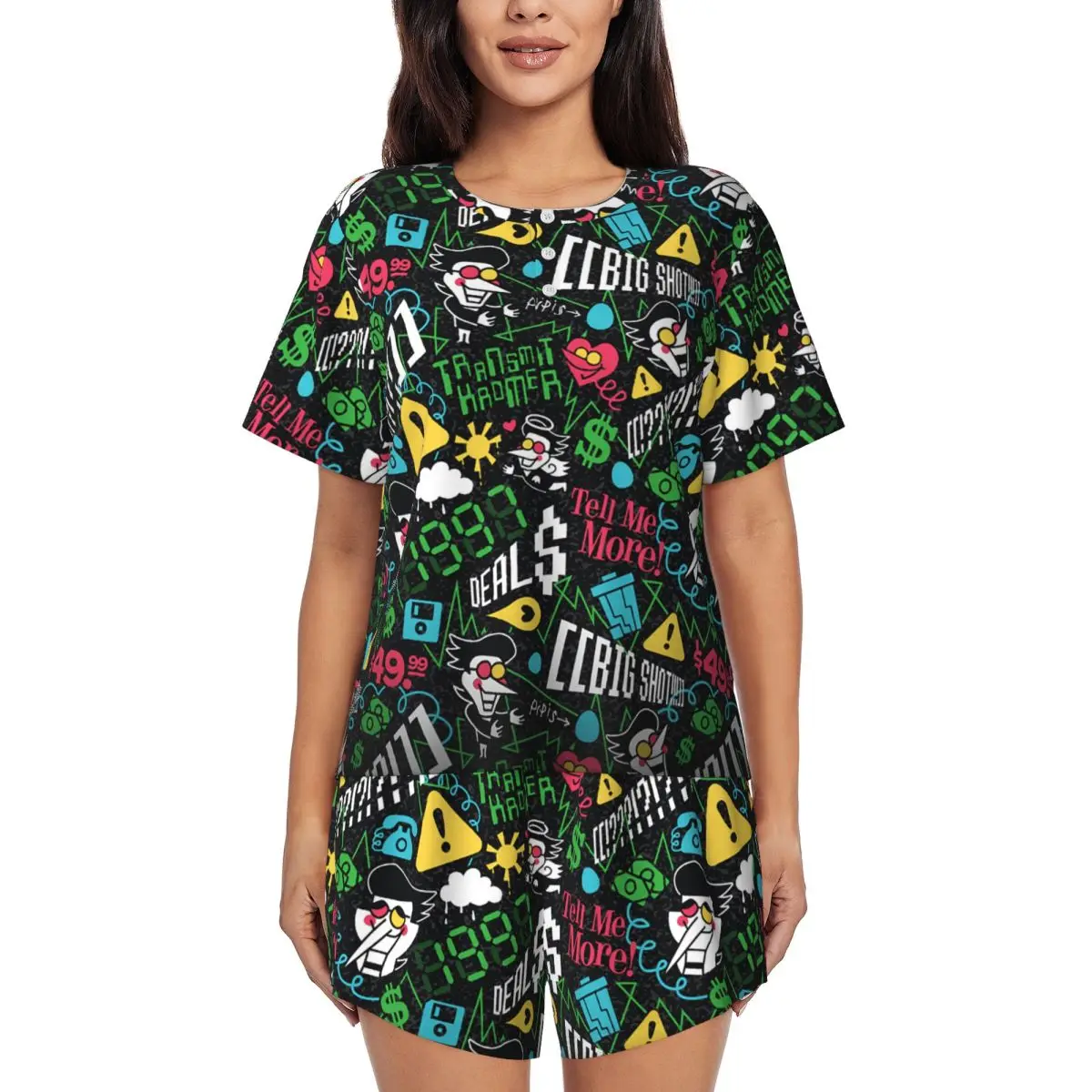 

Ночная рубашка Deltarune SPAMTON G с круглым вырезом и короткими рукавами для сна, женский свободный пижамный комплект с короткими штанами