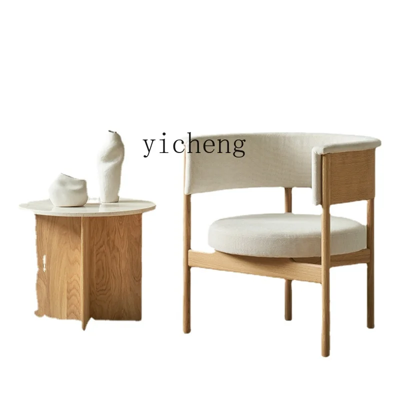 

Leisure Chair Simple Cloth Jingji Retro Living Room Genuine Leather Solid Wood Reading Chair