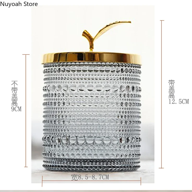 Nordic Glass Storage Jar Storage Home Decoration Cotton Swab Jar Jewelry Box Candle Jar Alloy Lid Candy Jar Grain Dispenser