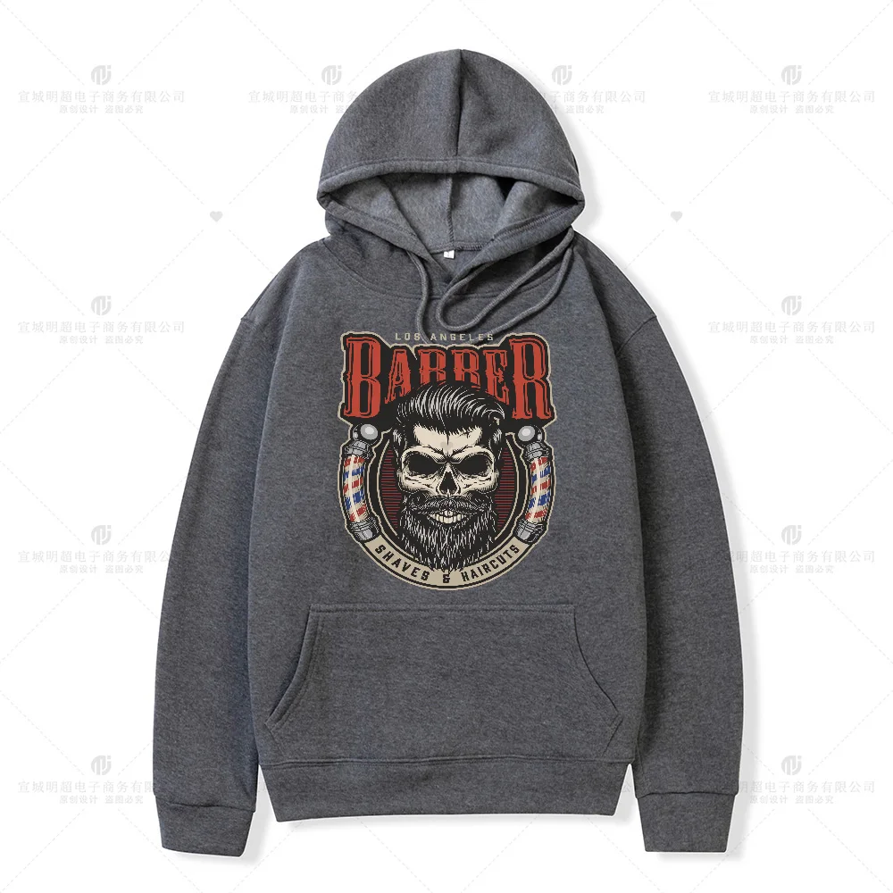 New Male And Female Barbers Shaved Hair Cartoon Graphic Cotton Heat Transfer Hoodie Casual Personality Hip Hop Sweater Shirt