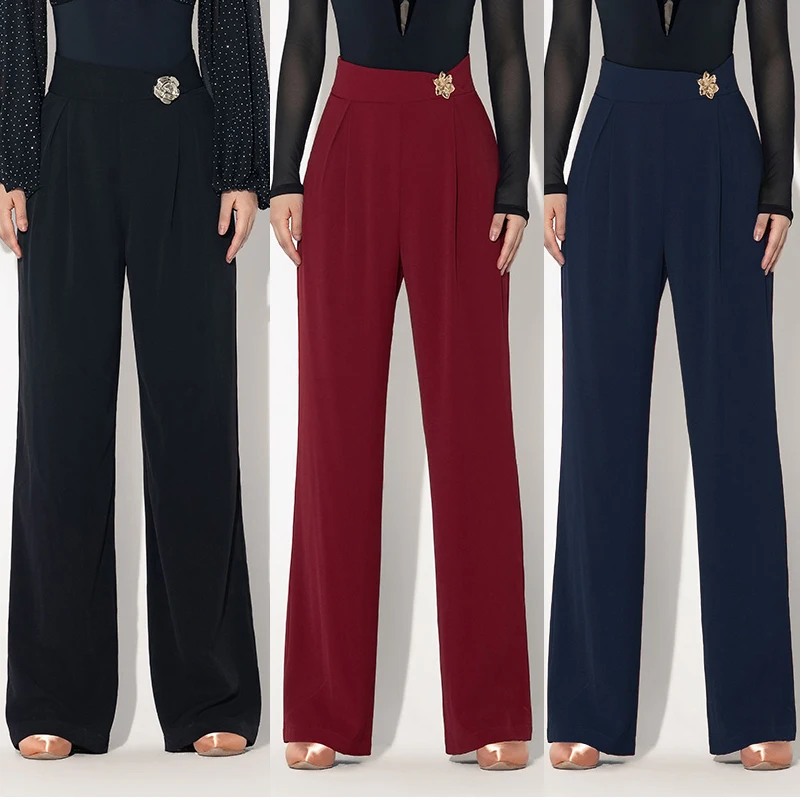 ใหม่โมเดิร์นแดนซ์วอลซ์เครื่องแต่งกายการแสดงกางเกงขากว้างกางเกงเอวสูงชุดบอลรูมฝึกซ้อมการฝึกอบรมสวมใส่ DN22535