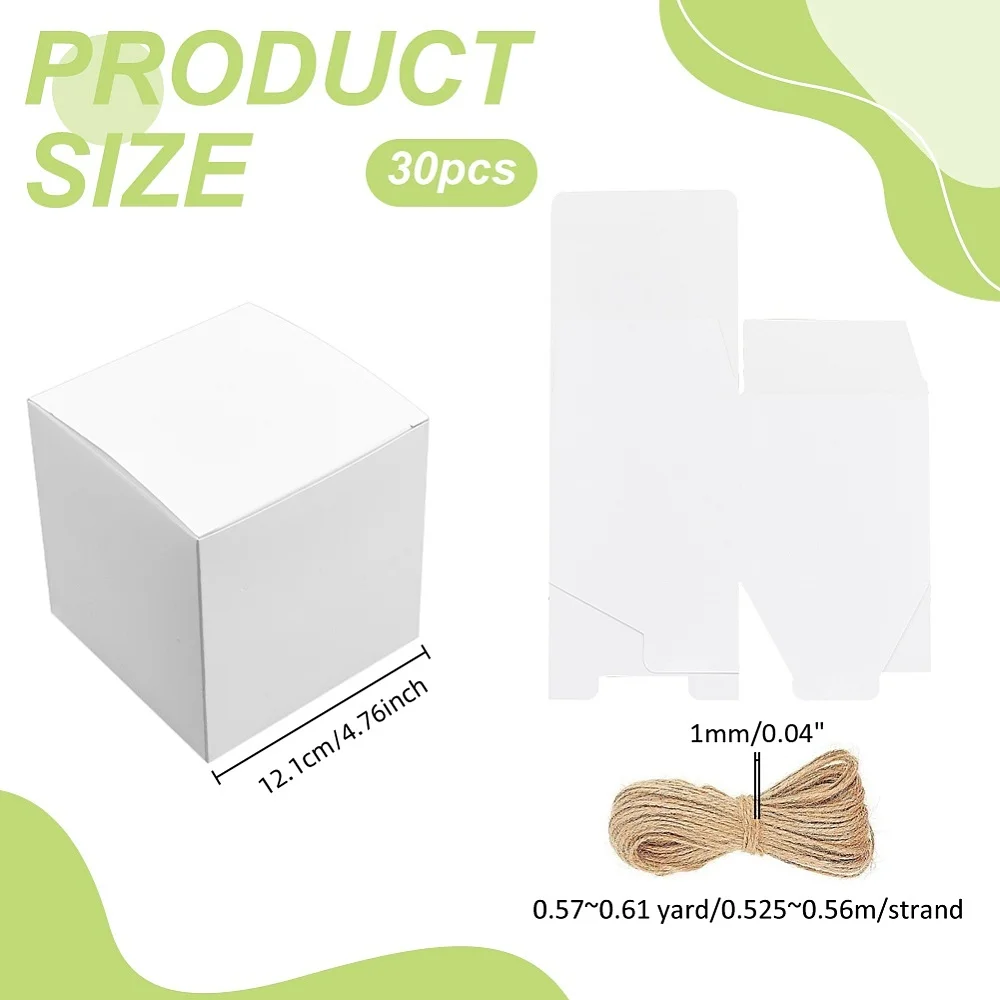 30 Pack Small Gift Boxes White Square Paper Favor Boxes with Lids Foldable Party Favor Box with 30Pcs Jute Rope for Wedding
