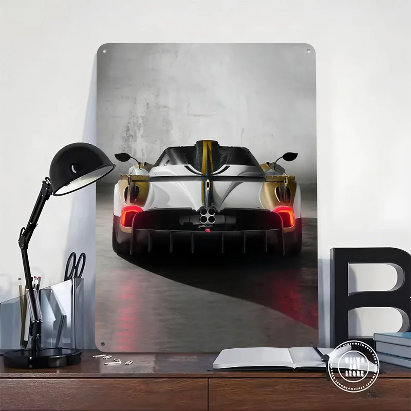 Rear View of a Sports Car Printed Poster Customized Wall Art Retro Vintage Metal Tin Signs for Garage Room Decoration Gaming