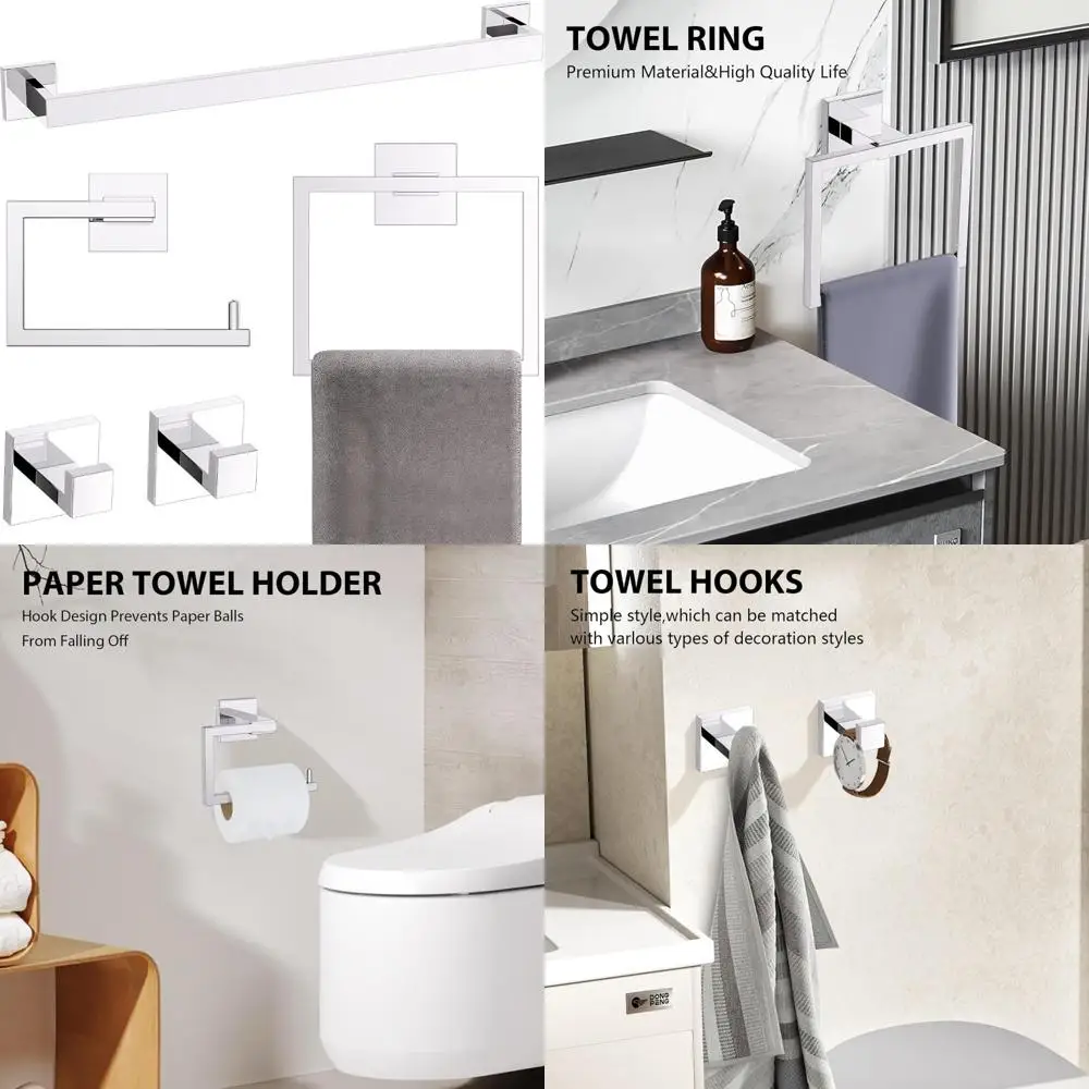 

Modern Stainless Steel Bathroom Hardware Set - 5-Piece Towel Bar and Rack Kit, 23.6 Wall Mounted, Polished Finish