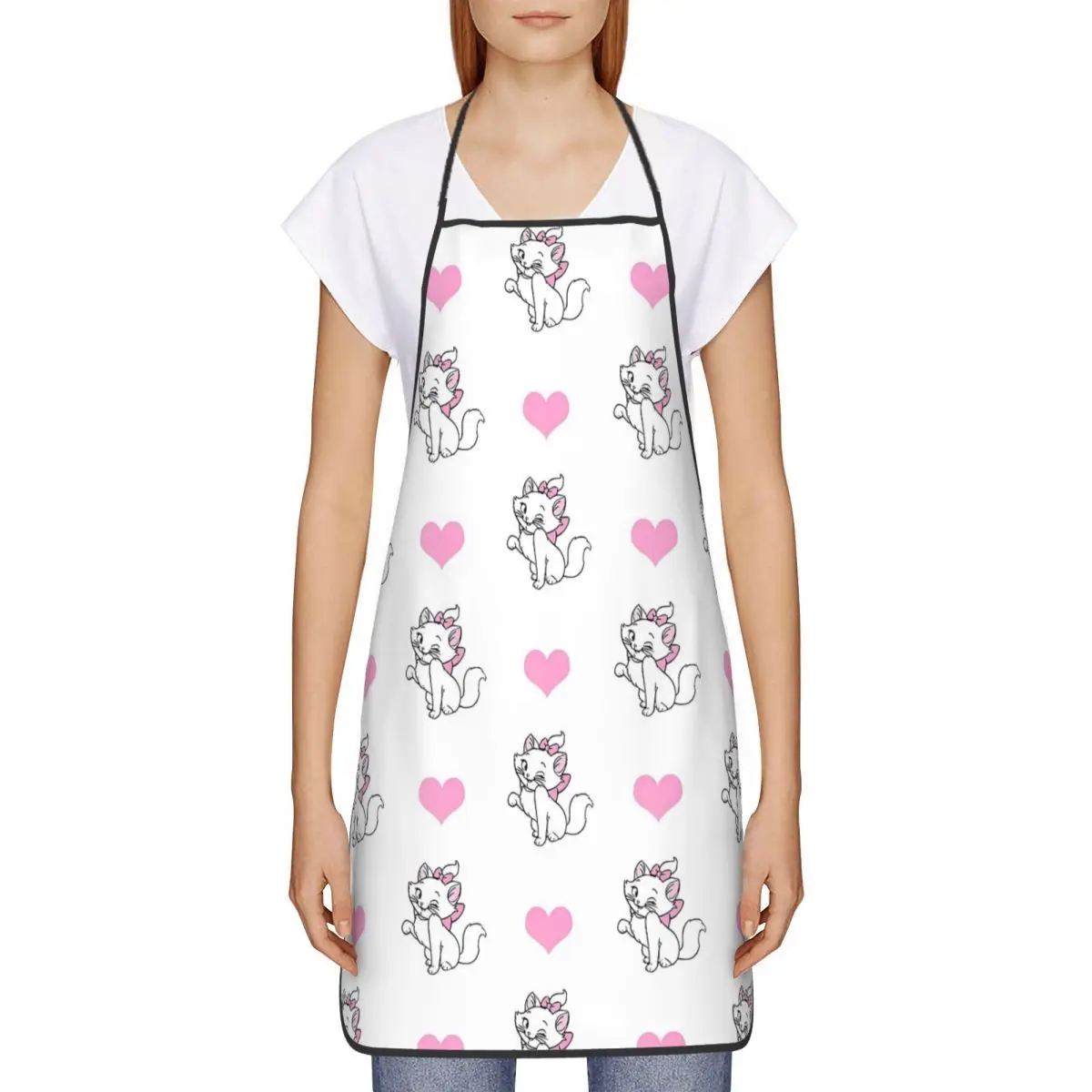 Cute Kitty Heart Marie Cat Aristocats Polyester Apron 52*72cm Kitchen Grill Bib Tablier Hotel Pinafores for Chef Barista