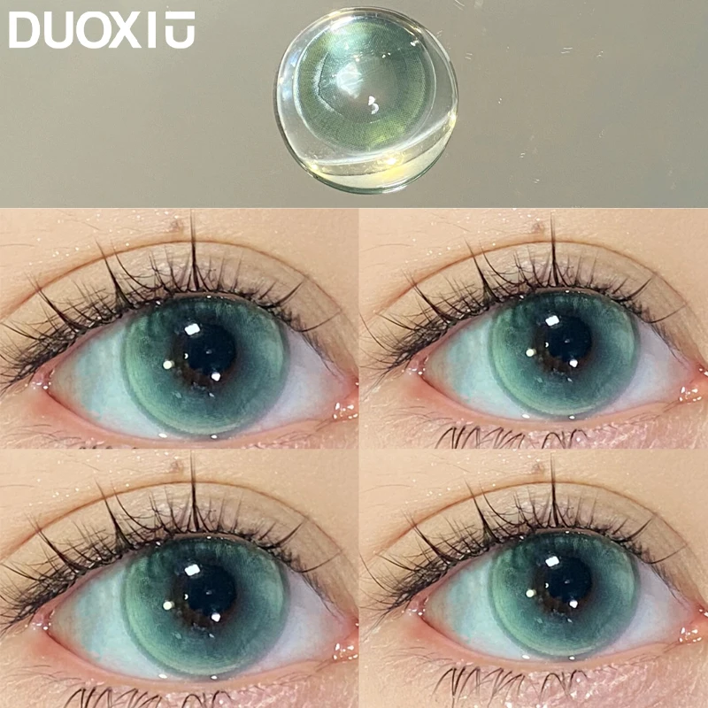 DUOXIU 1Pair Myopia Lenses Blue Color  Degree Myopia Yearly Use Eyes Lenses With Diopters Prescription Fashion Lenses Green Eyes