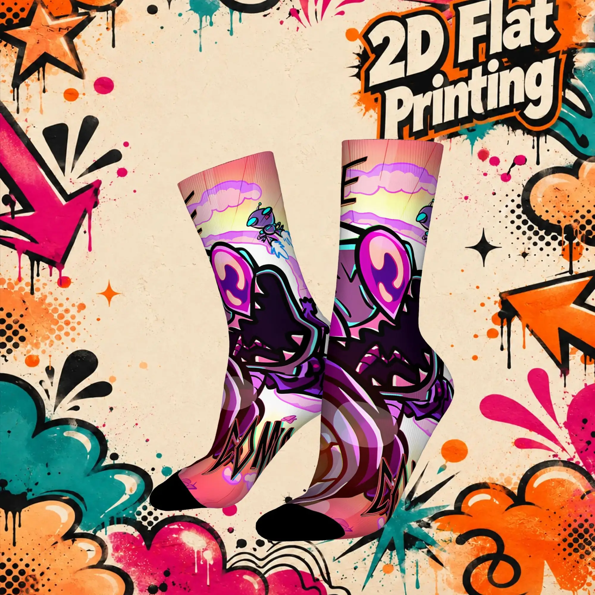 Invader Zim Anime Vintage  Hip Hop Novelty Pattern compression Winter Sock Sports Socks