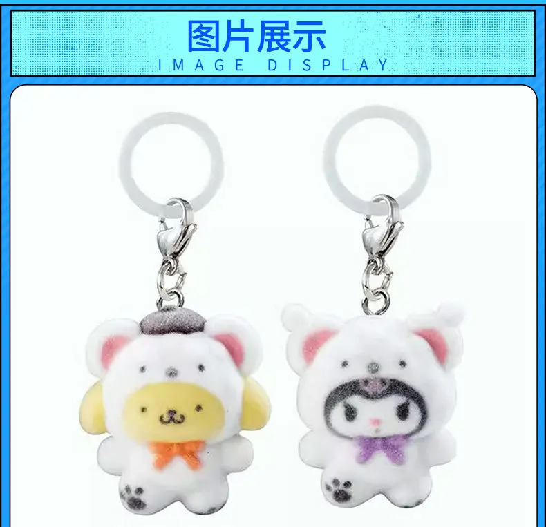 Bandai Sanrio Charaktere Schneemann-Form Beflockter Schlüsselanhänger Kuromi My Melody Hellokitty Cartoon Taschenanhänger Dekoration Geschenke – Detail 3