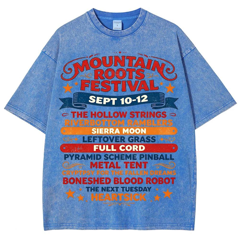 Women T Shirt Mountain Roots Festival Letter Graphic Print Beige Short Sleeve Cotton Vintage Summer Casual Oversized Tops Tees