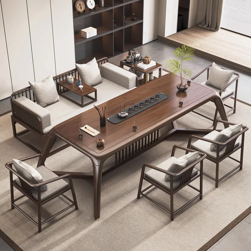 New Chinese-style solid wood large-board tea table, meeting guests, whole-board tea table