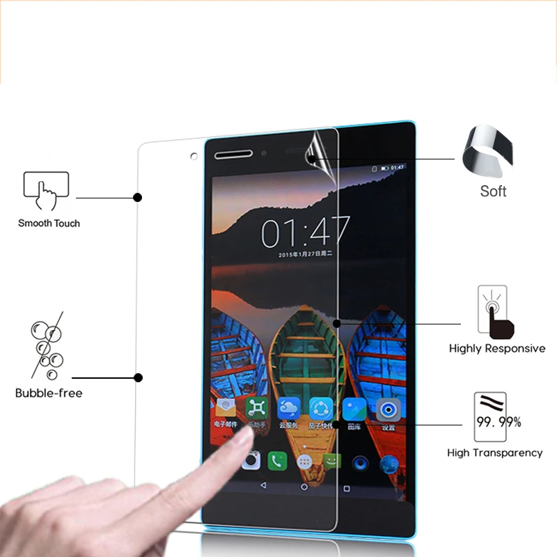 Filmes brilhantes transparentes premium para lenovo tab3 7 lte 7.0 "tablet pc anti-arranhões hd película protetora de tela lcd com pano de limpeza