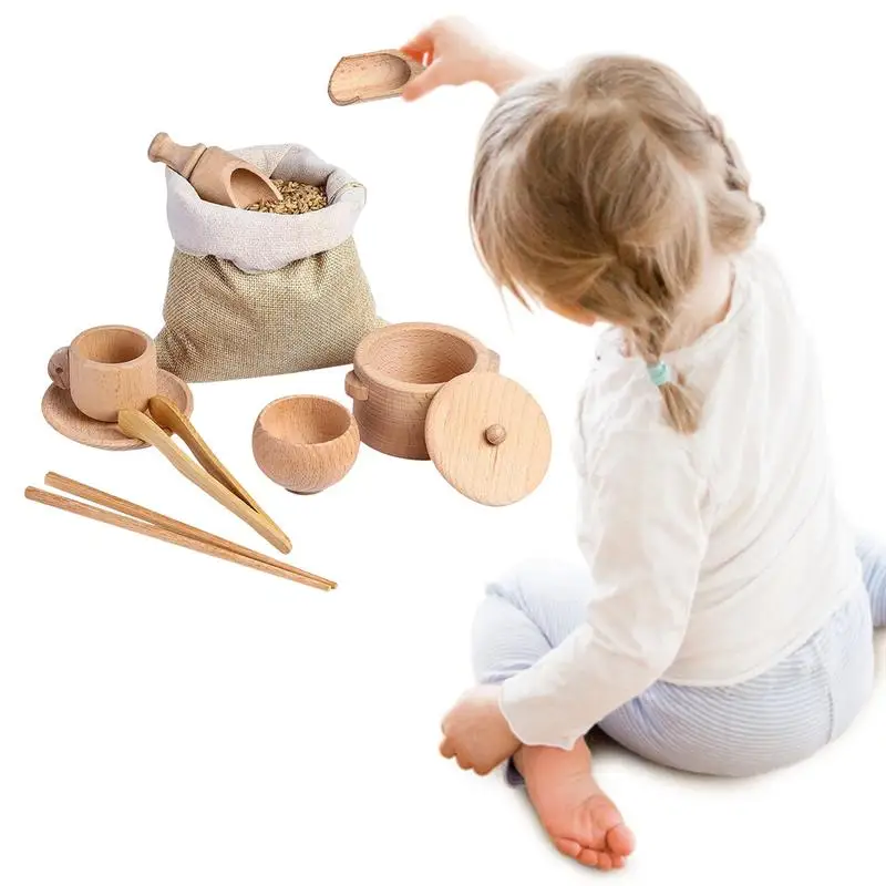 

Sensory Bin Tools Toddler Montessori Toys Set Of 8 Wooden Scoops And Wooden Tongs Fine Motor Learning Toy For Children Kids