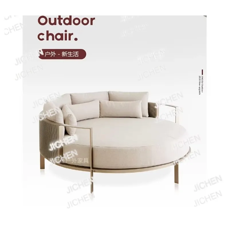 โซฟาพักผ่อนกลางแจ้งทรงกลมขนาดใหญ่ สีแชมเปญโกลด์ สำหรับสระว่ายน้ำ วิลล่า ลานบ้าน สวน ระเบียง ชายหาด