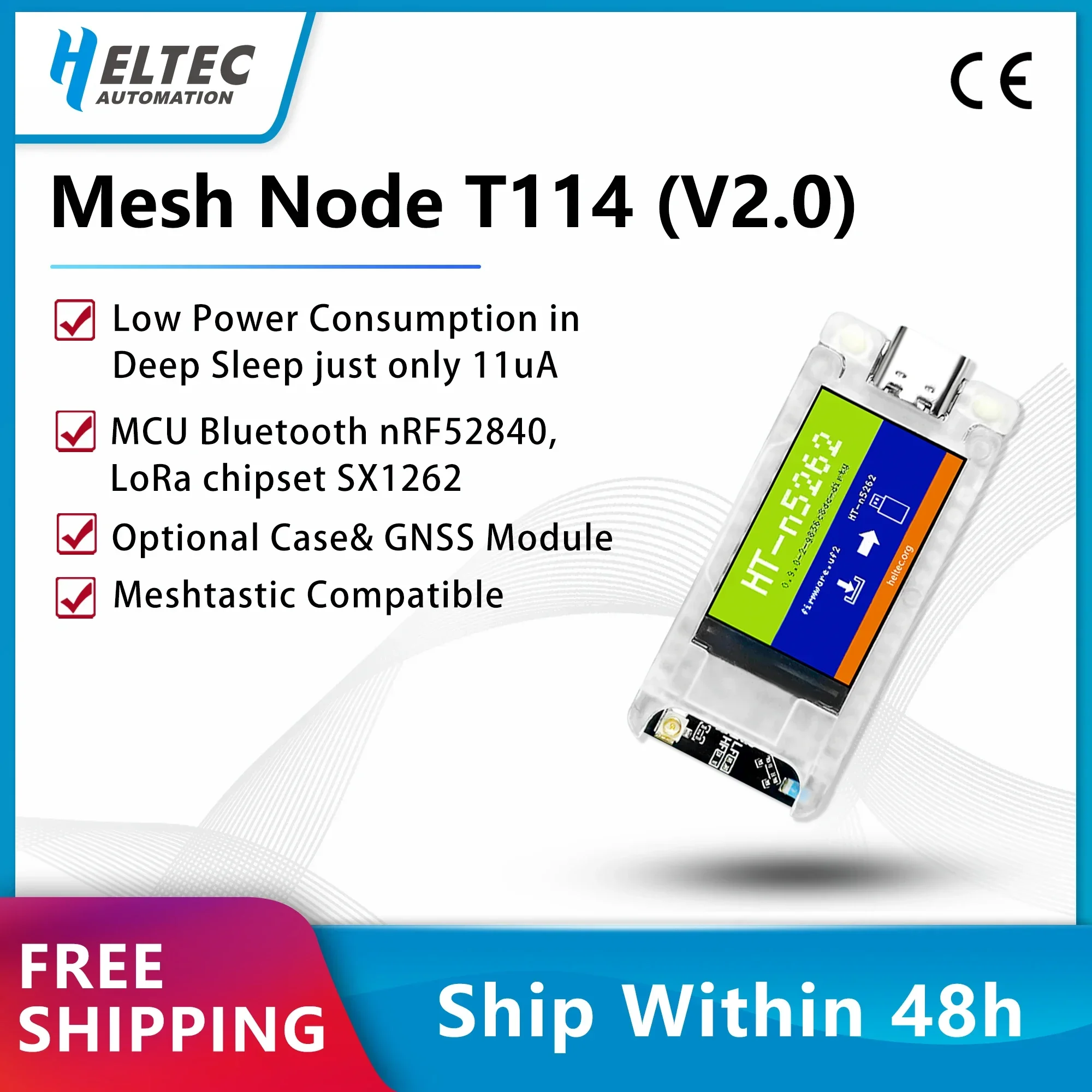 جهاز تعقب Heltec T114 V2 Meshtastic Nordic nRF52840 SX1262 GPS LoRaWAN LoRa Arduino لوحة تحديد المواقع منخفضة الطاقة BLE WiFi