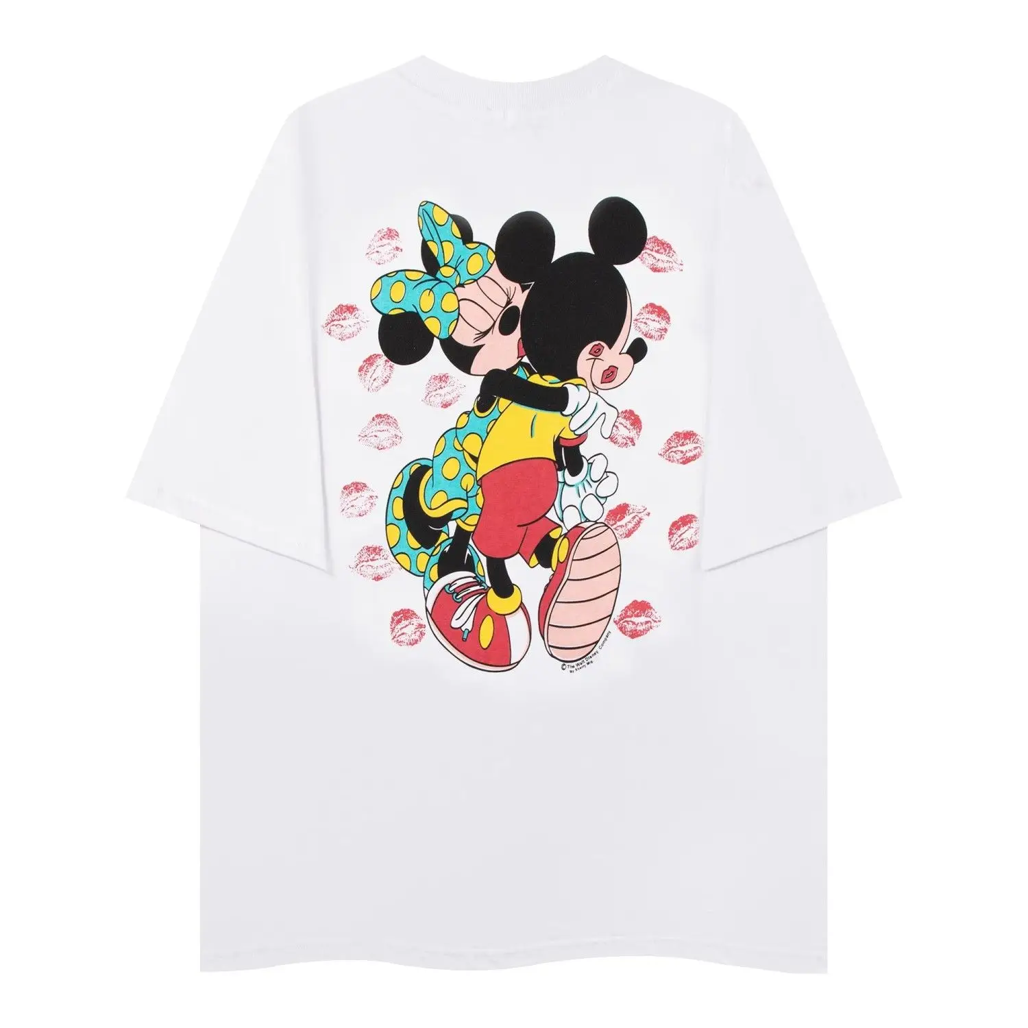 

Футболка Disney с Микки и Минни Маус Kiss Love, хлопковые топы с короткими рукавами для женщин, лето 2025 года, милая футболка с мультяшным рисунком