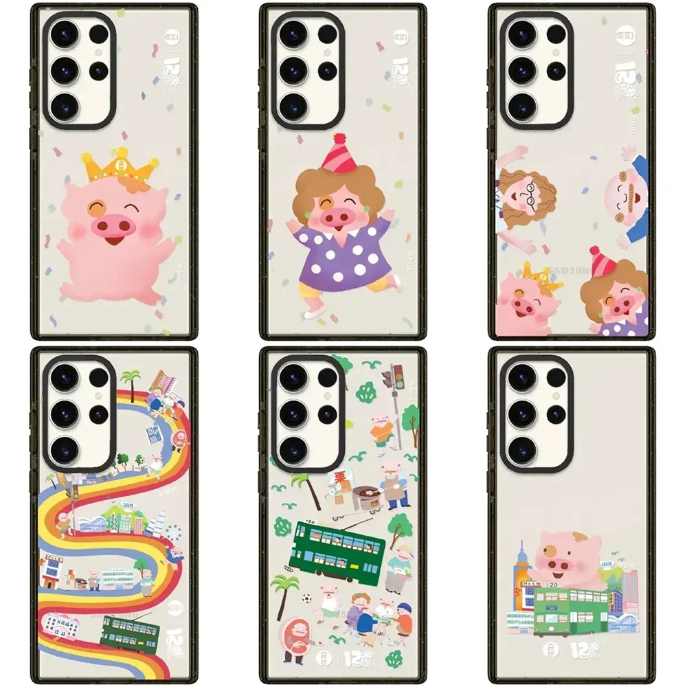 

Cartoon Pig Cute Acrylic Black Border Protective Case for Samsung Galaxy S 22 S23 S24 Ultra S22+ S23+ S24 Plus Shell