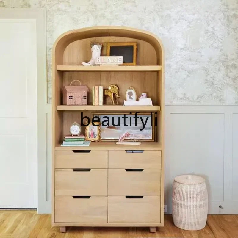 

Asmt14 New American light luxury solid wood bookcase simple open storage drawer French retro arched decorative cabinet