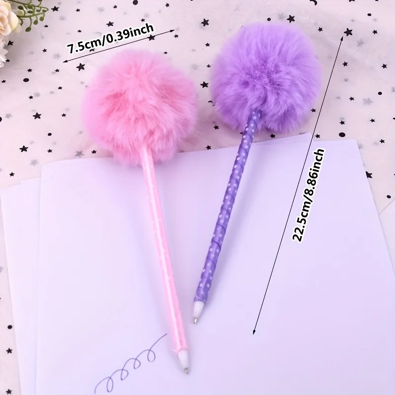 Furry Pom Ballpoint Pens Kawaii Stationery for School Office Supplies Ink Writing Pens (Random Color)