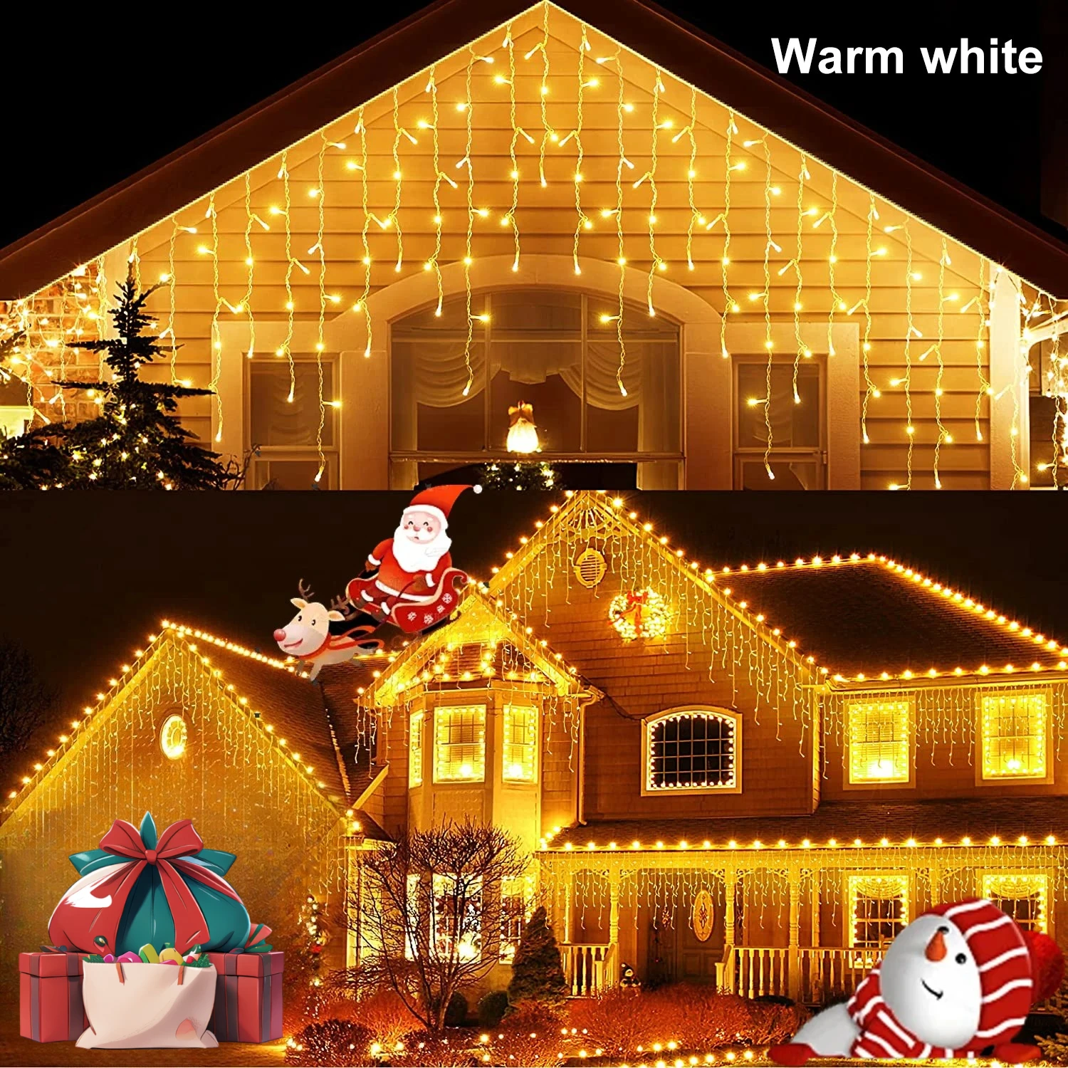 Solar Curtain Icicle Lights Outdoor Eaves Decoration Lights 8 Lighting Modes Wedding Christmas Party Garden Fairy Lights String image 4