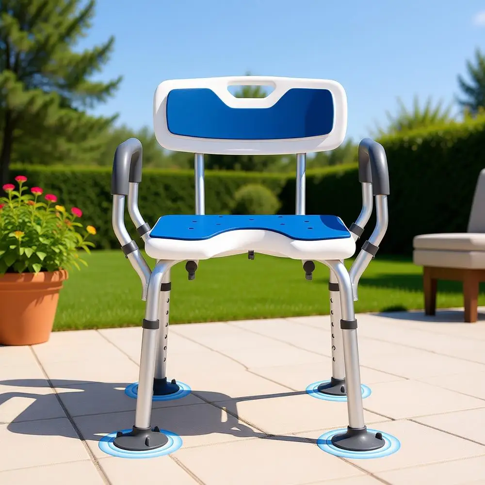 

Прочное кресло для душа на присосках с поручнем для пожилых или травмированных людей, выдерживает до 150 кг, с вырезанным сиденьем