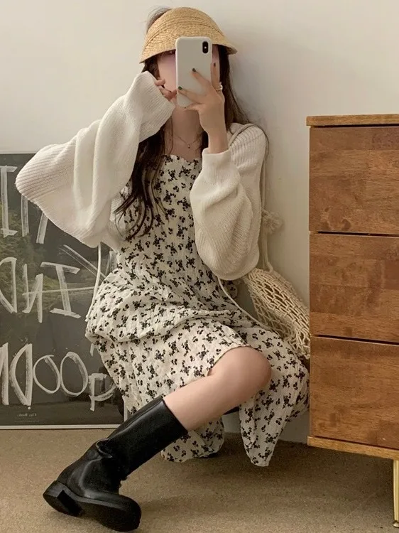 Ele Korean Sle Floral Print Wrap Dr Women's Summer A-Line Skirt Casual Slimming Long Dr Ci Commute Wear