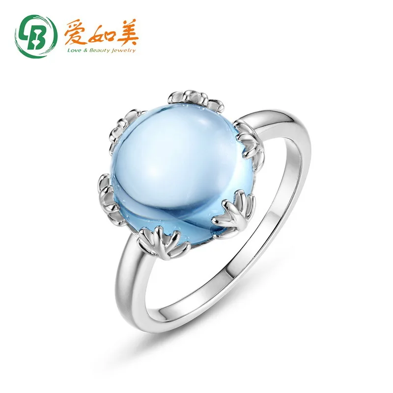 

Natural Sky Blue Topaz Ring 18K Gold PT950 Platinum Silver Plated 7-Layer Gold Ring for Women's Light Luxury