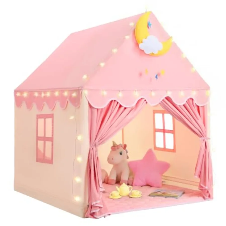 

Tent for Grils Indoor: with Mat Star Lights - Pink Play Tents for Indoor Playhouse - Princess Tent for Playroom Gift for Girls