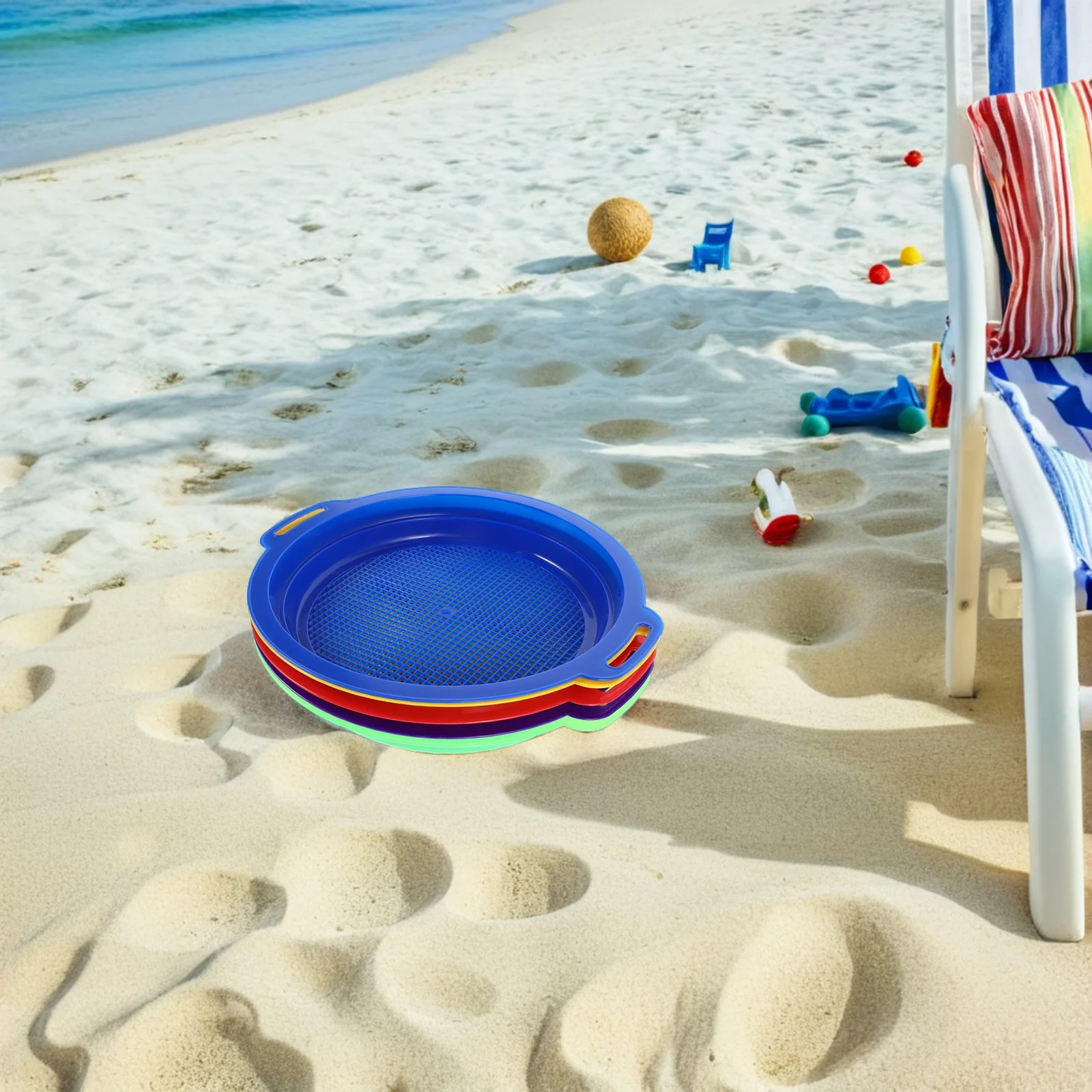 5 قطع من ألعاب رمل الشاطئ: منخل رمل للأطفال، أدوات صيد على شكل صدفة رمل للأطفال الصغار، لعبة صيفية خارجية للسفر وحمام السباحة والشاطئ