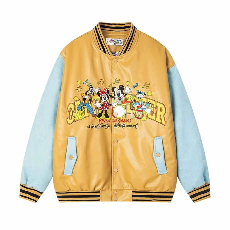 

Supzoom New Arrival Rib Sleeve Top Fashion Embroidery Mickey Mouse Loose Cardigan Casual Pilot Ins Bomber Baseball Jacket
