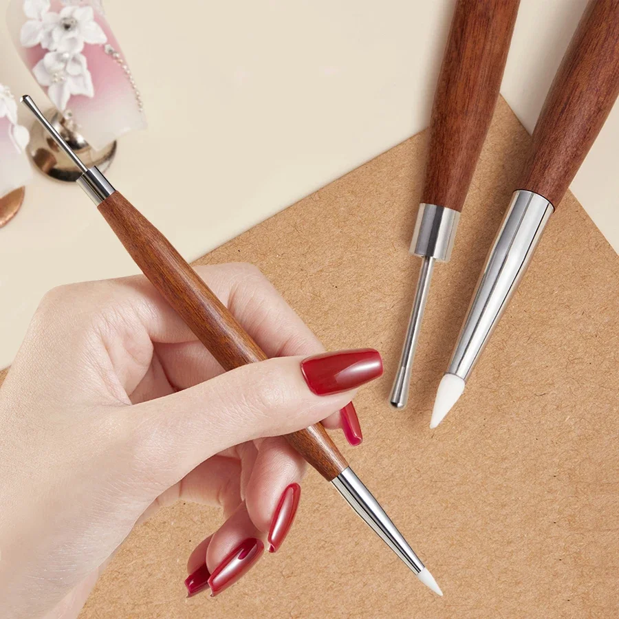 المزدوج رئيس مسمار الفن نحت هلام البولندية خلط القلم لتفاصيل زهرة ثلاثية الأبعاد ، بريق مسحوق خلط أداة مانيكير متعددة الاستخدامات