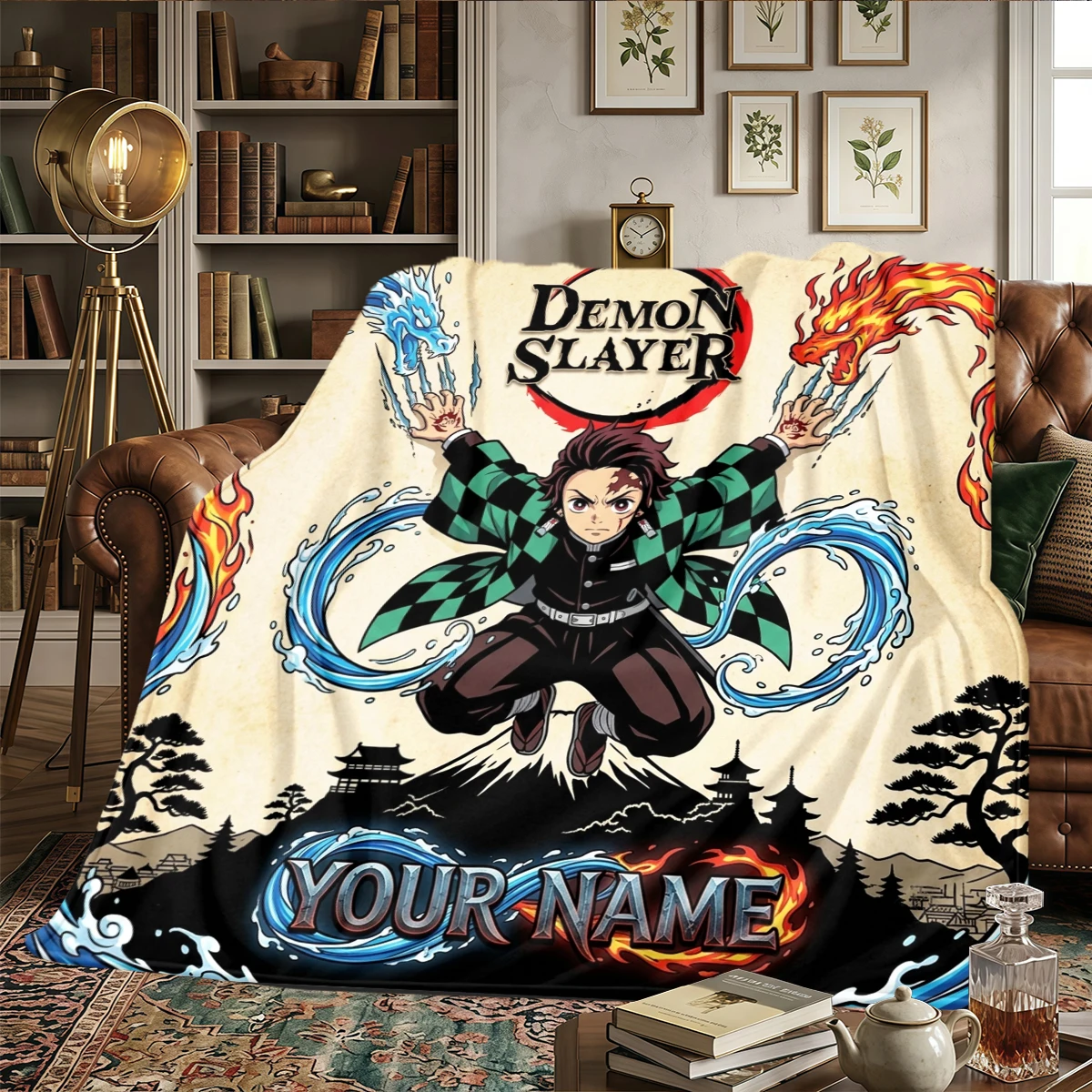 Name Custom Demon Slayer Flannel Blanket with Print - Warm, Suits Home&Outdoor -HE30