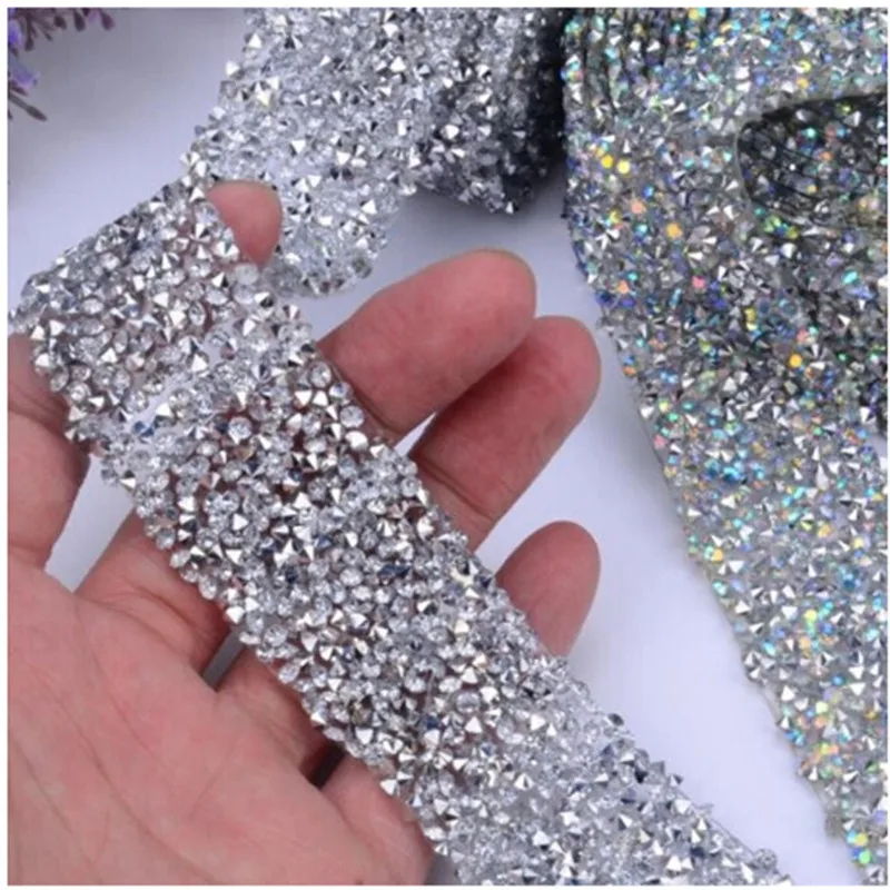 

Adhesive Backing Net Drill Diamond Rhinestone Mesh Ribbon Bridal Dress Belt Trim Costume Shoe Bag Decor Heat Press Iron On