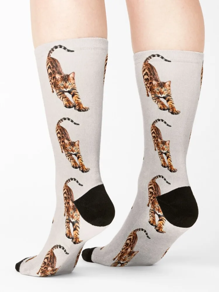 Bengal Cat Stretching Socks Run professional running loose crazy Socks For Girls Men's