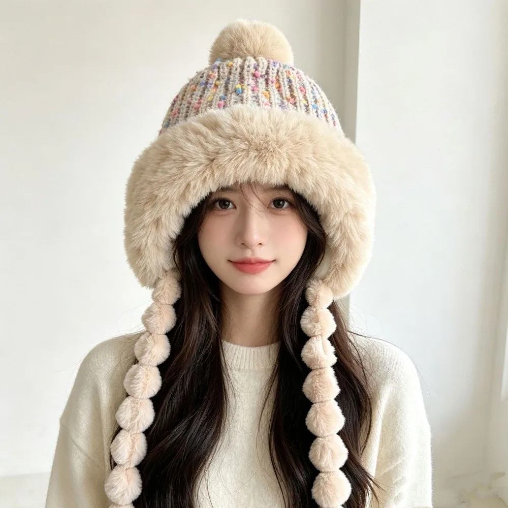 Fashion Soft Colored Beans Beanie Cap Fleece Lined Thickened Stretchy Knitted Hat Warm with Straps Ear Protection Hat Men