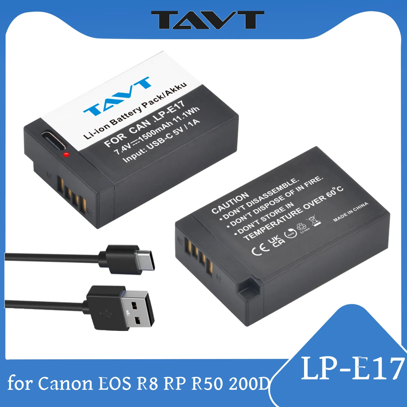 TAVT LP E17 LP-E17 Battery with Type-C Input for Canon LP-E17 SL2 SL3 RP 200 250D M3 M5 M6 750D 760D T6i T8i T6s 800D 77D R50