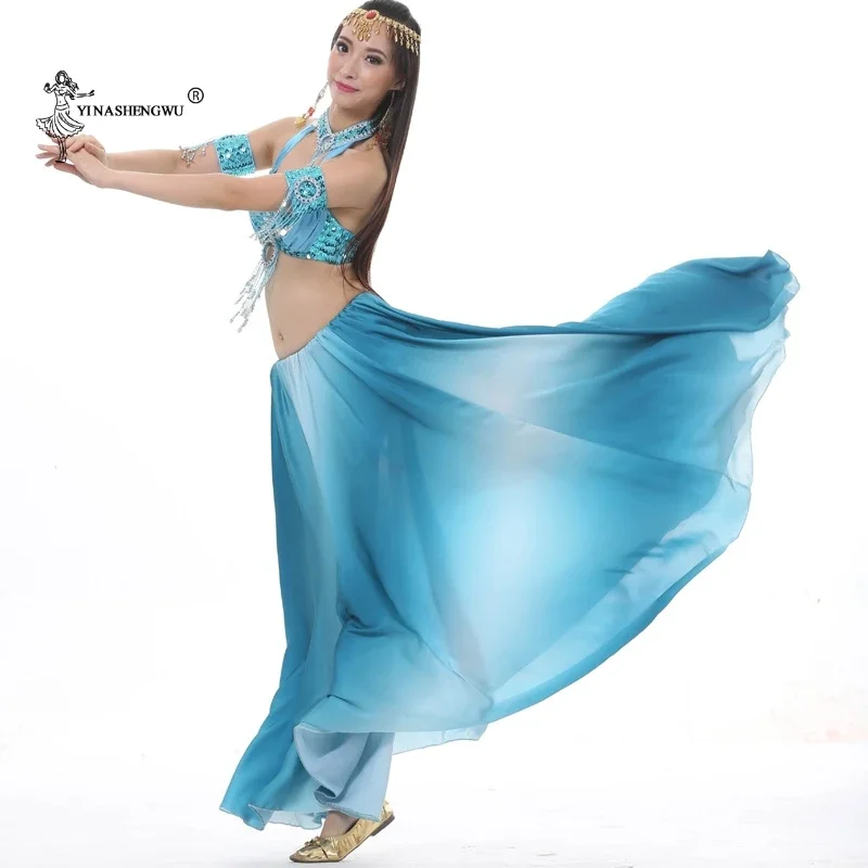 Traje de danza del vientre para mujer, falda de Color degradado, ropa de actuación de danza del vientre, falda oscilante grande, falda gitana de la India, Ropa de baile
