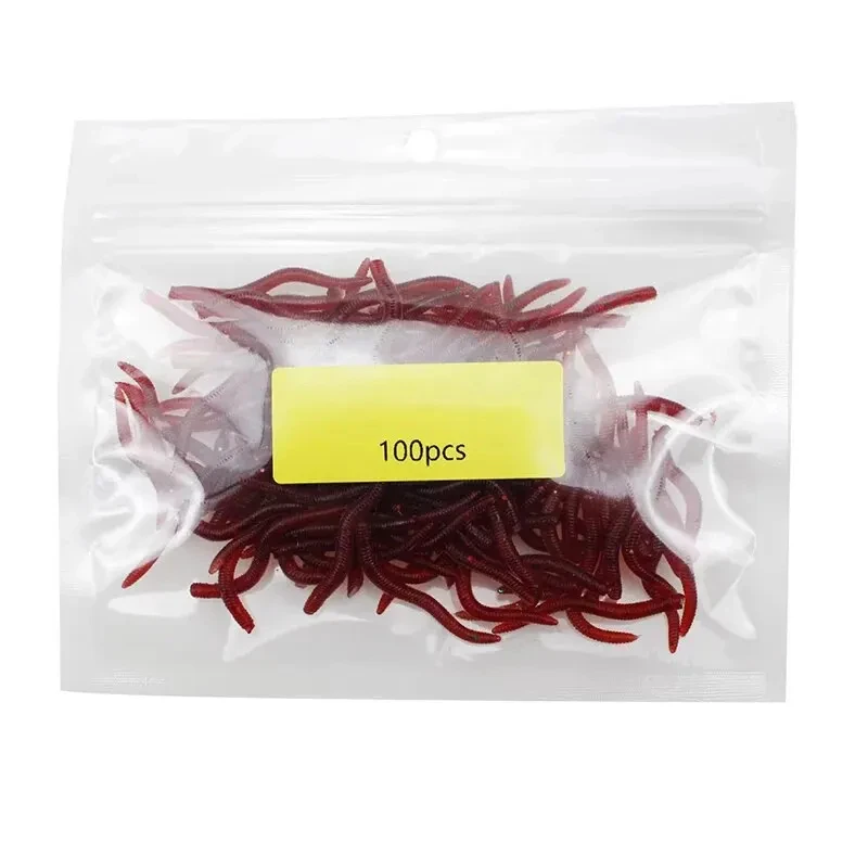 50/100PCS Soft Lure Bass Bream Bloodworm Fishing Earthworm Worm Rubber Red Worms Baits Fishy Smell Realistic Tackle