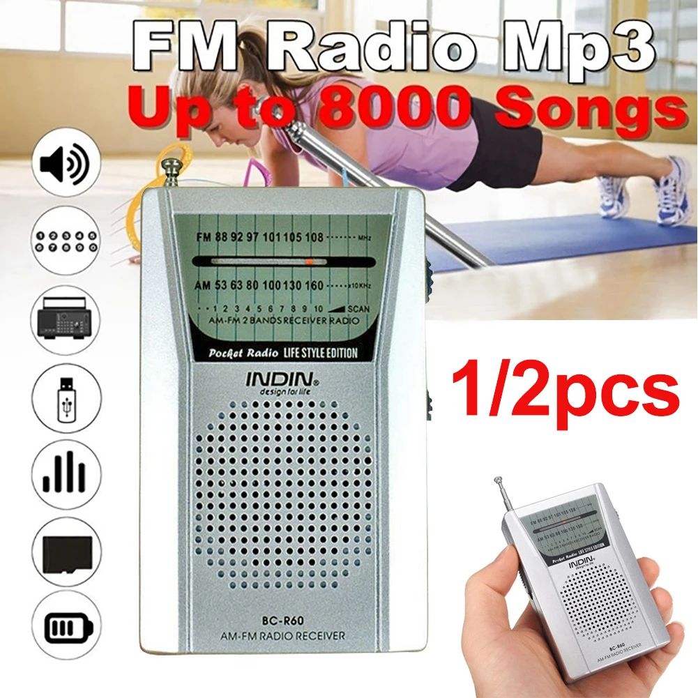 BC-R60 AM FM Radio 2AA Battery Operated Speaker 2-Band Mini Radio with Loud Speaker 3.5mm Earphone Jack for Emergency Use