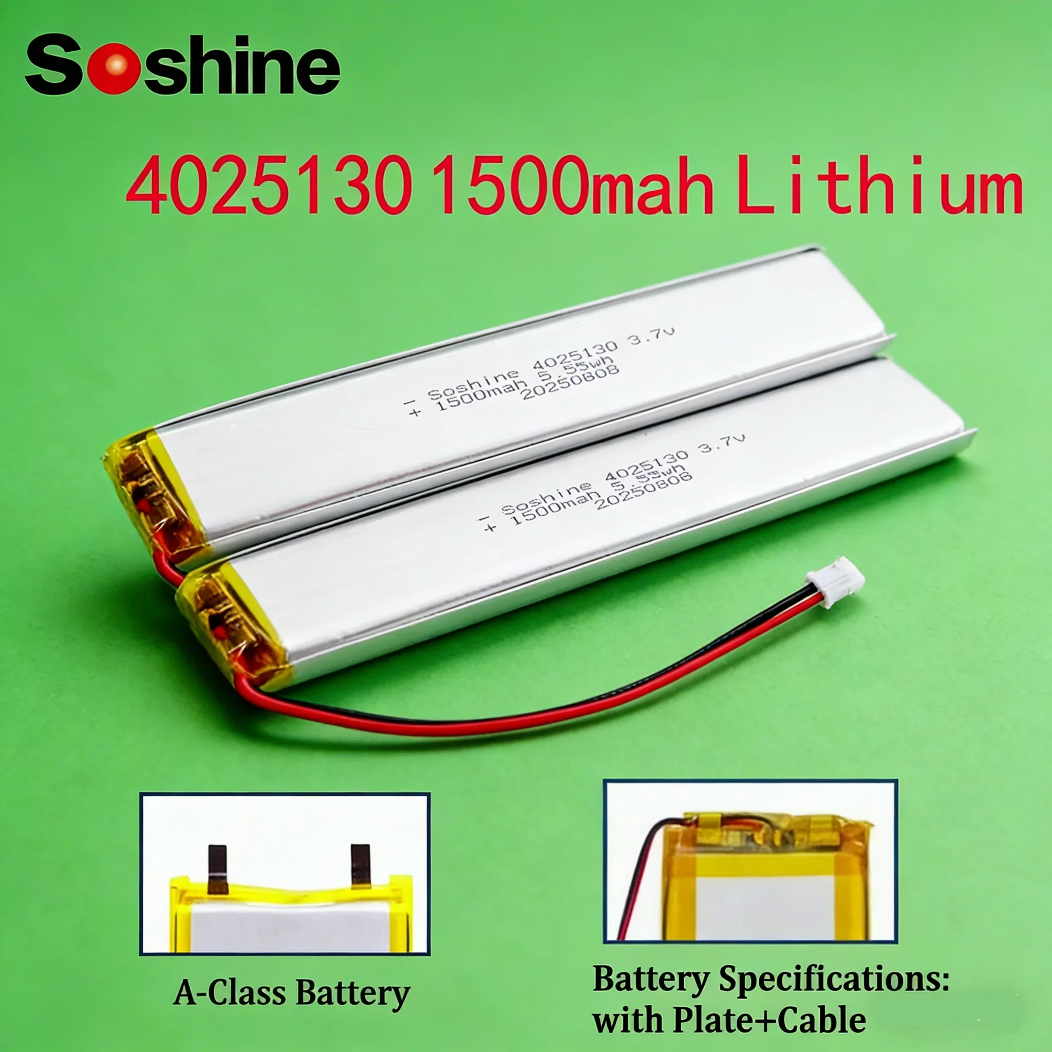 3.7V 4025130 1500mAh Polymer Battery 4025130 Lipo Lithium Batteries for Lights Sensor Lights Emergency Lights LED Cabinet