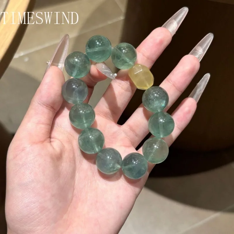 

TIMESWIND Original Crystal Natural Feather Green Fluorite Round Beaded Women Fashion Jewelry Bracelet with Certificate