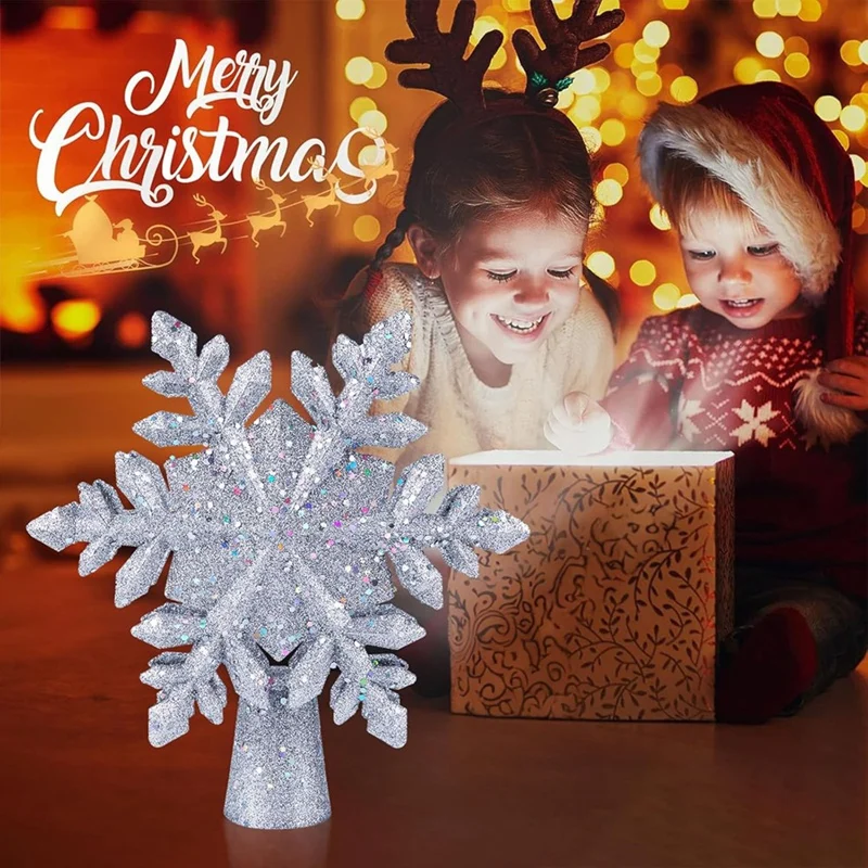 Christmas Star Trees Topper with Built-in Led Snowflake Projector Lights Snowflake US Plug-A50M