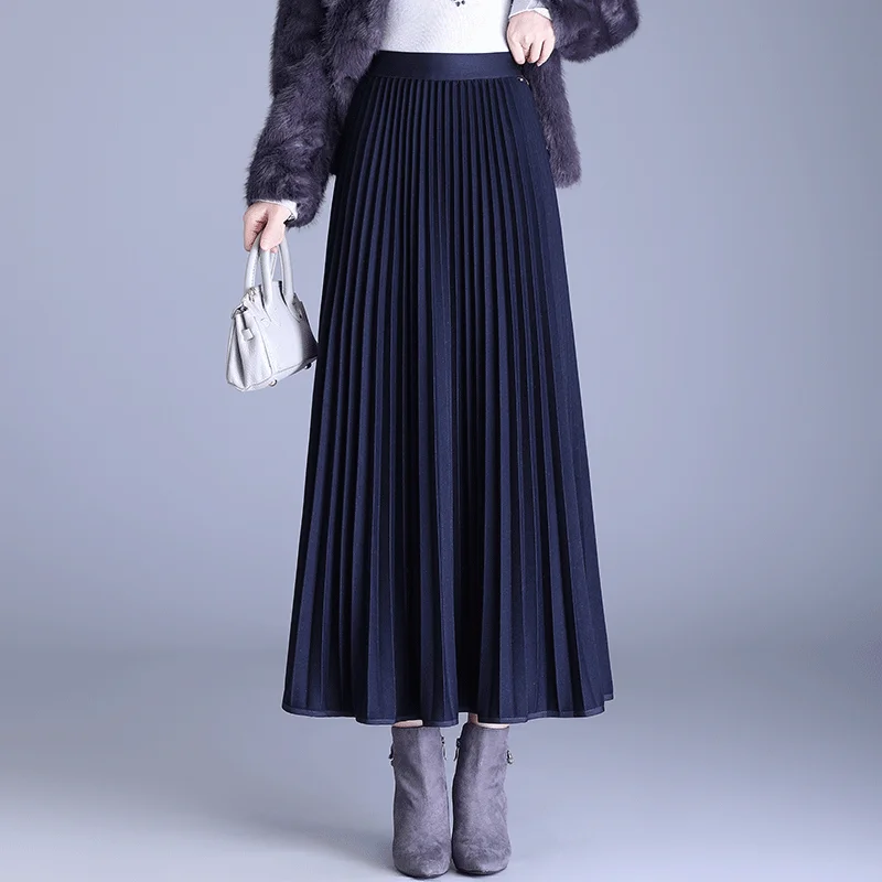 

Юбка А-силуэта с высокой талией, женская шерстяная юбка с юбкой-карандаш, весна-осень-зима, новая, стройнящая, длинная юбка для офиса, полиэстер