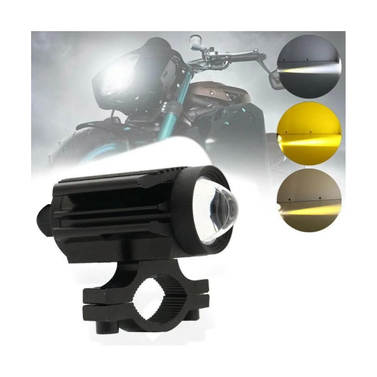 12V LED Spotlight for Electric Bike Light Motorcycle External Headlight U7 Lens Bi-Colour Spotlight