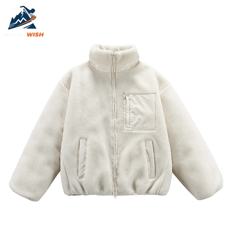 MONEYWISH أسفل سترة 2025 صوف الضأن سميكة الصوف الباردة حماية الدفء الوقوف طوق معطف في الهواء الطلق الشتاء سستة أسفل معطف #1