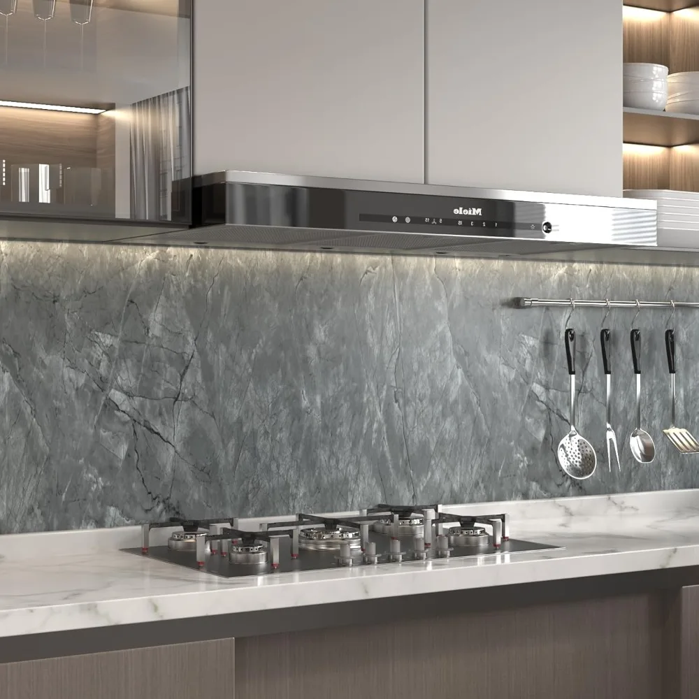ورق اتصال رخامي رمادي - فينيل ذاتي اللصق مقاوم للماء لجدران المطبخ - قابل للإزالة وسهل الاستخدام