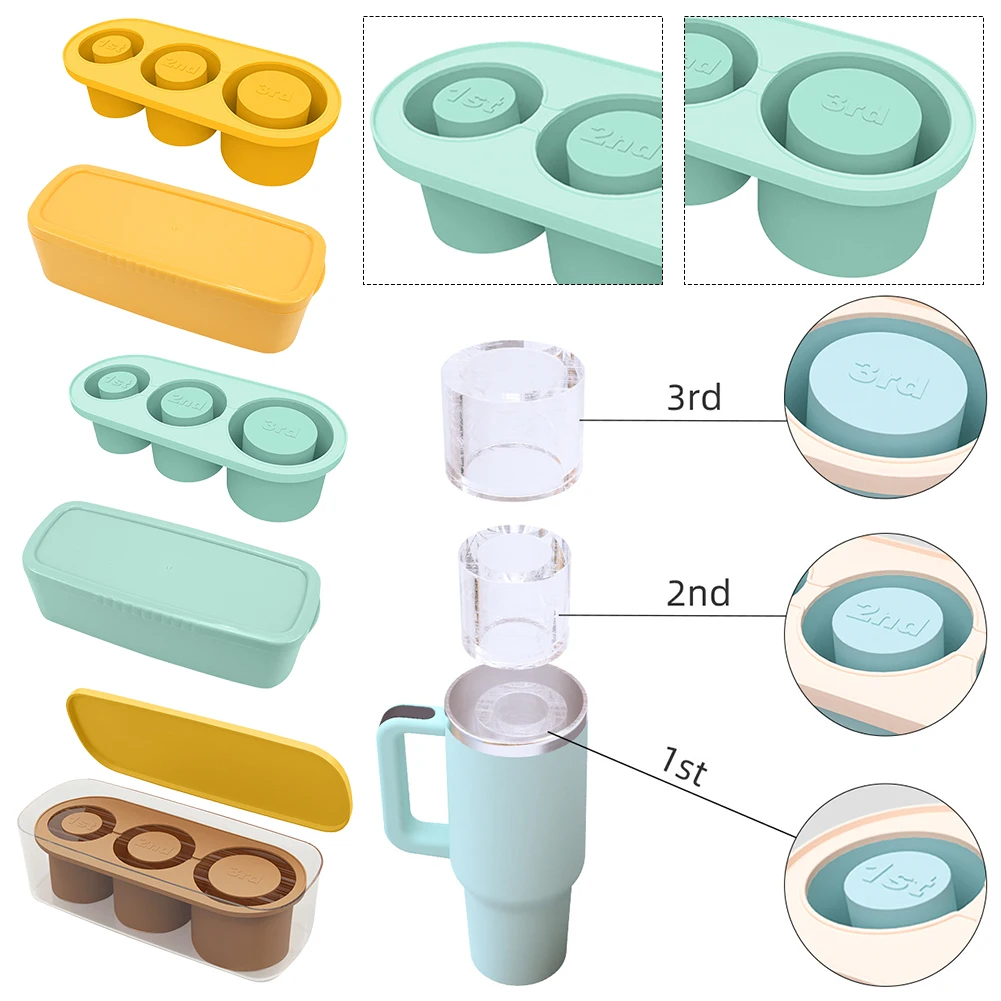 3 Hollow Cylinder Ice Cube Molds with Lid Ice Cube Maker Mini Ice Cube Tray for Chilling Cocktails Drinks Coffee